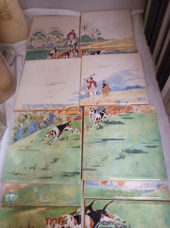 A quantity of wall tiles in groups of 4 depicting hunting scenes. - Image 2 of 3