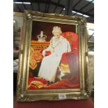 A framed oil on board portrait of Queen Elizabeth II signed E Cunnington. (49cm x 38.5cm x 4cm)