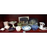 A Delft lidded pot, Wade tankard, pink Japanese jug, Limoge dish, etc.