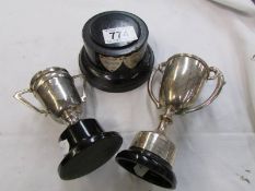 A silver cup, 1 other and one base.