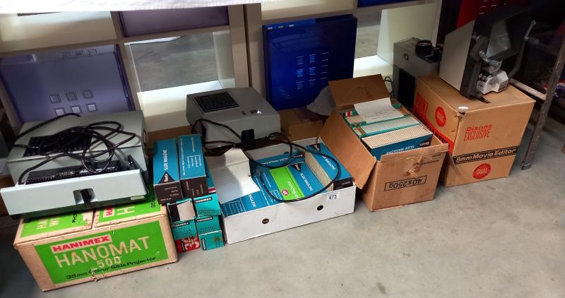 A slide projector & box of slides etc. (only 4 slide magazines have slides, the rest are empty