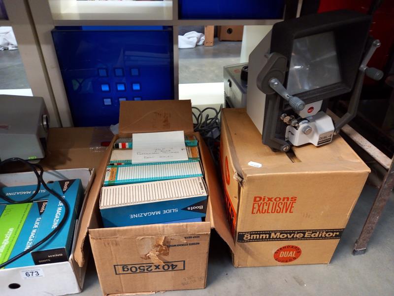 A slide projector & box of slides etc. (only 4 slide magazines have slides, the rest are empty - Image 3 of 4