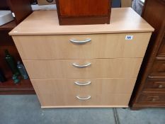 A light wood effect 3 drawer chest. 80cm x 45cm x 76cm.