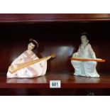 2 Japanese Geisha pottery figures