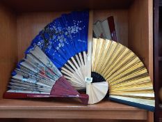 4 large signed decorative Chinese fans