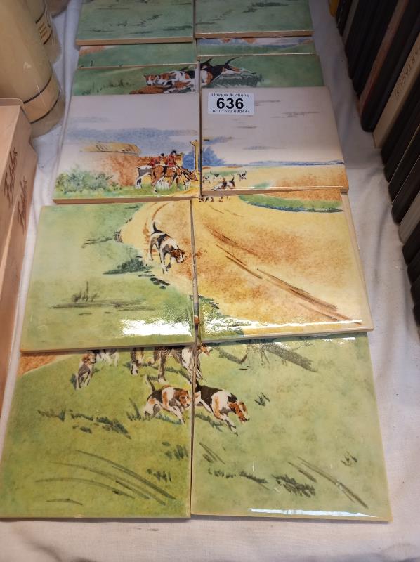 A quantity of wall tiles in groups of 4 depicting hunting scenes. - Image 3 of 3