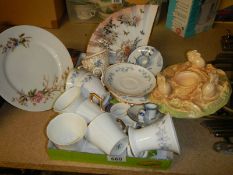 A mixed lot of ceramics including cake stand, rabbit dish etc.,