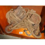 A quantity of old pulley ropes.