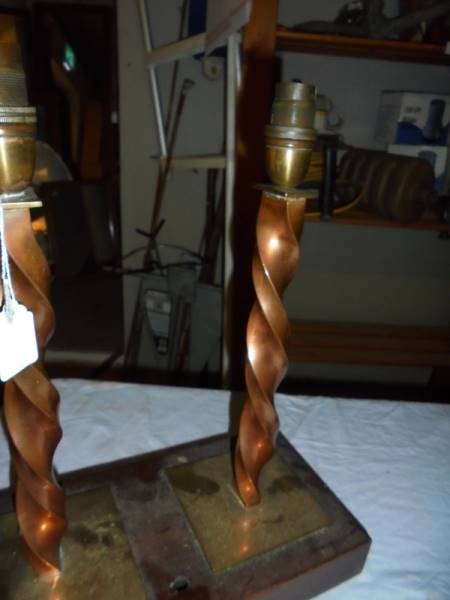 Two deco style table lamps on wooden base. - Image 2 of 2