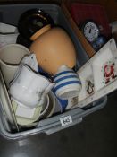 A large box of ceramic plant pots etc.,