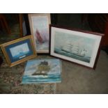 Framed nautical scenes.