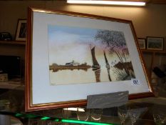 An original watercolour and ink painting by David G L Bishop titled 'Two boats'