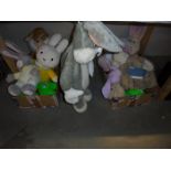 2 boxes of soft toys including a Bugs Bunny pyjama case.