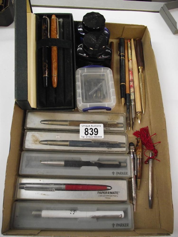 A good lot of boxed Parker pens, Indian Ink, fountain pen and nibs etc