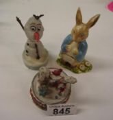 Olaf from Frozen trinket pot, Peter Rabbit pot (includes necklace inside) and a musical Christmas