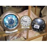 3 vintage alarm clocks including Equity, Big Ben Westclock etc.