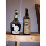 A bottle of Benedictine Liqueur and an empty 1957 White Horse bottle.