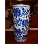 A blue and white pottery umbrella, walking stick stand, height 46cm