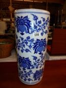 A blue and white pottery umbrella, walking stick stand, height 46cm