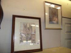 2 framed and glazed prints of Lincoln cathederal at day and night time by David C Hughes