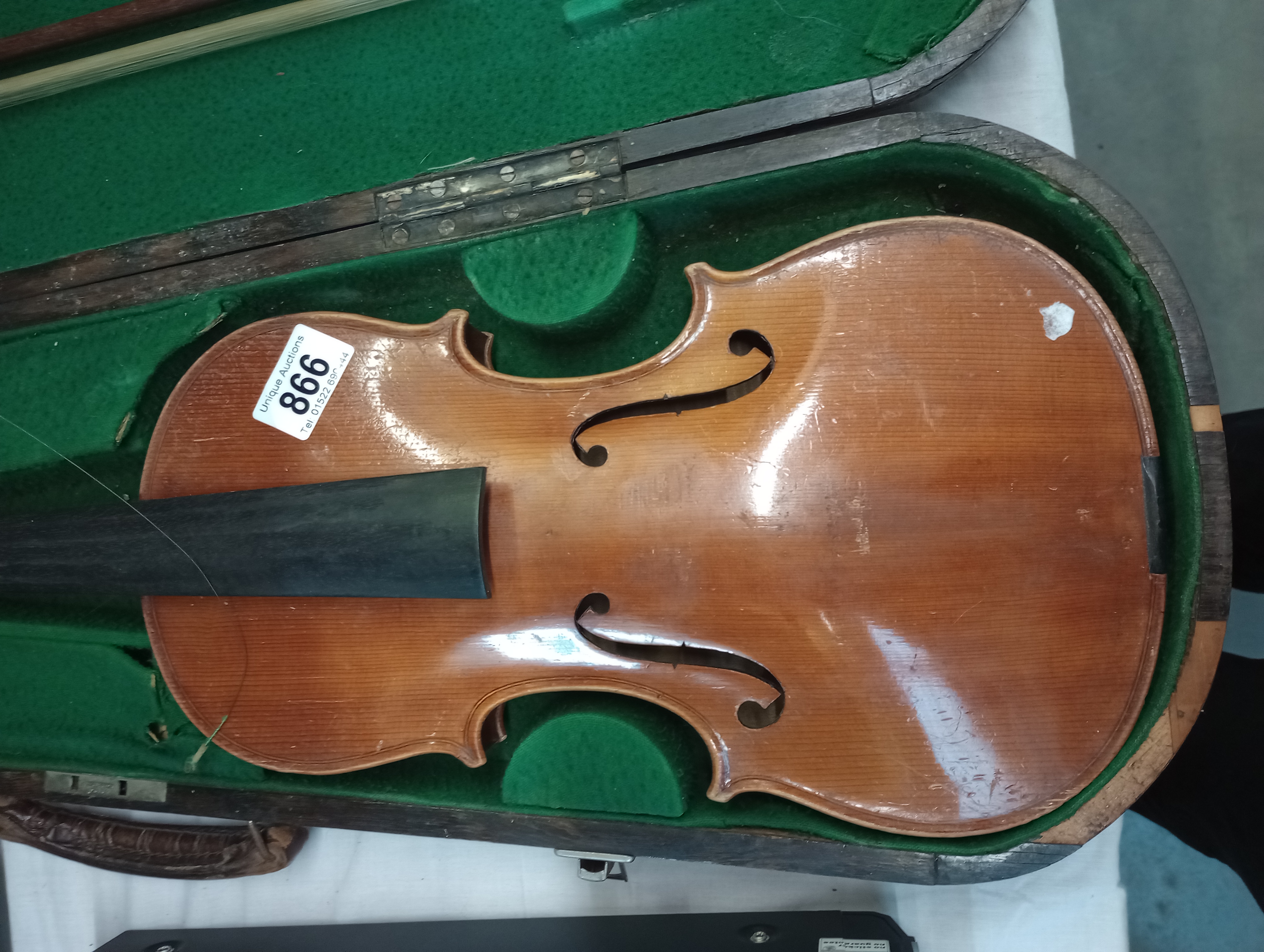 An old violin in wooden case with bow. - Image 4 of 6