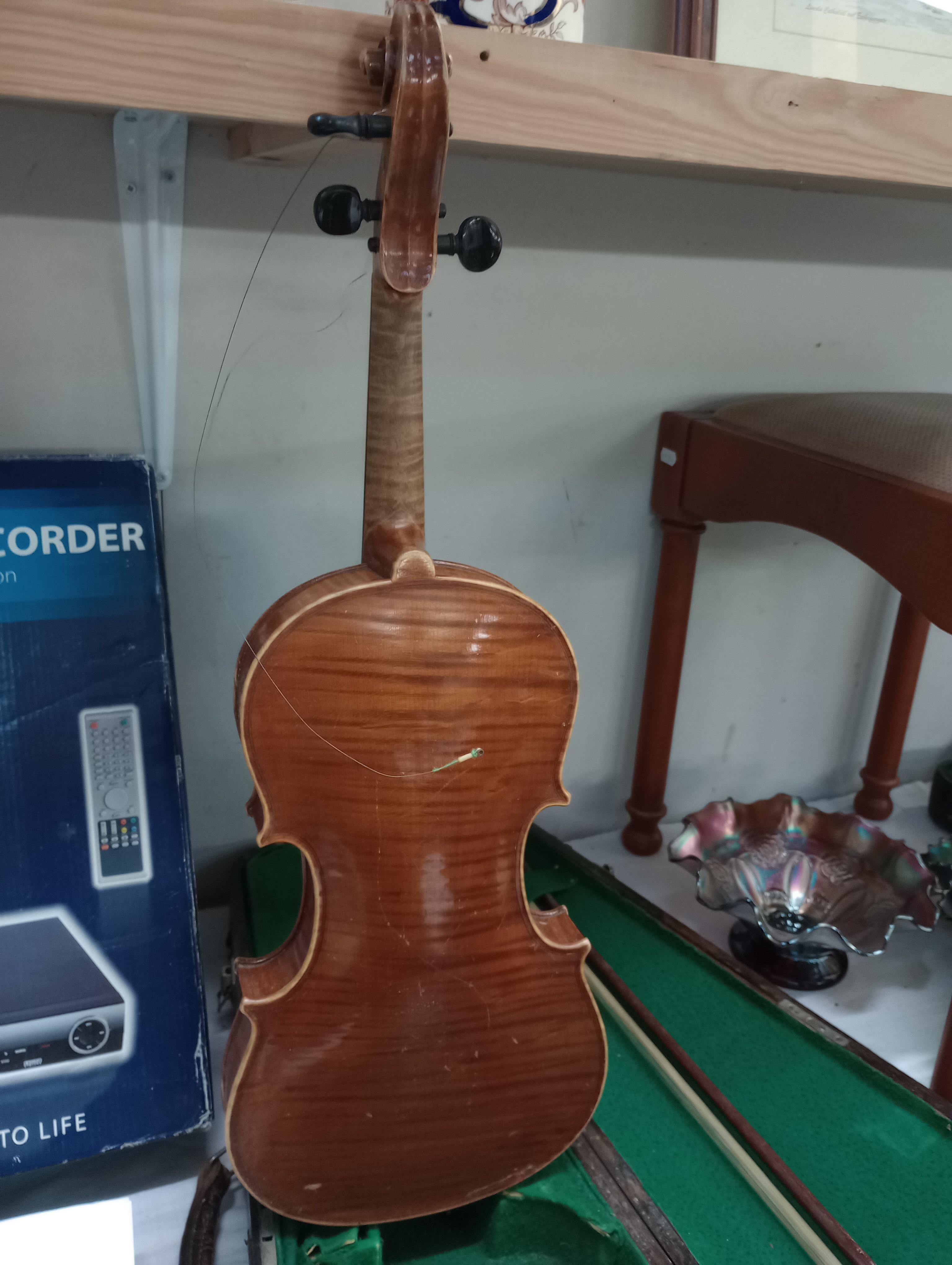 An old violin in wooden case with bow. - Image 5 of 6