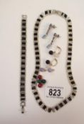 A stylish necklace, matching bracelet, plus 2 sets of earrings, 1 set have interchangeable