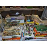 A good lot of vintage Airfix and other model kits in used condition, in various states of assembly