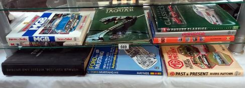 A selection of car related books including Porsche, Jaguar, MGB, Ford Mustang etc.