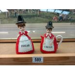 Sugar bowl and cream jug of ladies in national Welsh costume