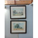2 limited edition prints by Michael Herring, Gathering the harvest 56/650 and The village cricket
