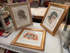 3 framed and glazed prints of Orangutangs and monkeys