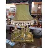 A continental bisque porcelain figure group table lamp, A/F.