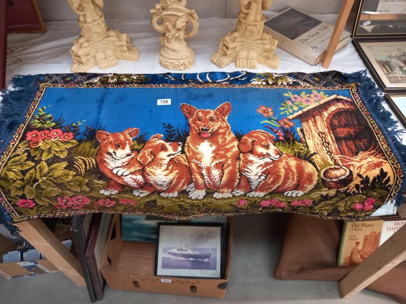 2 wool work tapestry throws of Corgi dogs and deer 96cm x 50cm approximately