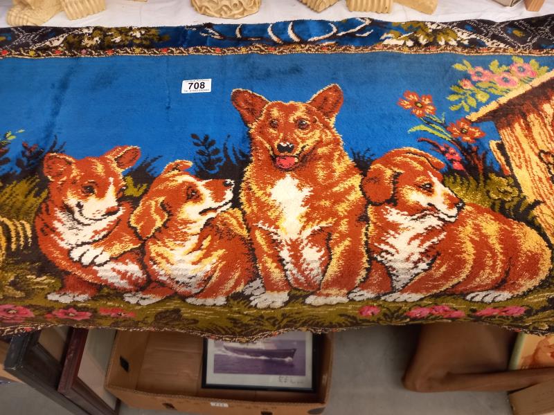 2 wool work tapestry throws of Corgi dogs and deer 96cm x 50cm approximately - Image 2 of 2