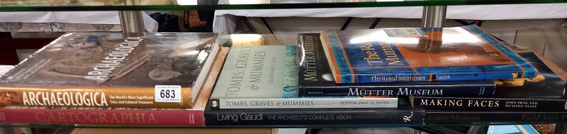 A selection of books on archaeology, tombs, mummies etc.