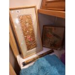 2 framed and 1 unframed oriental silk pictures