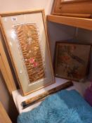 2 framed and 1 unframed oriental silk pictures