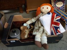 A box of miscellaneous, including Ragdoll commemorative trio etc.