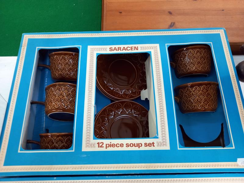 2 Saracen vintage boxed 12 piece soup sets (1 missing 1 bowl) & 2 lots of boxed spoons - Image 2 of 5