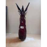 A ruby and clear art glass vase height 46cm