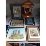 5 framed pictures of cathedrals including York, Lincoln etc