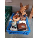 A quantity of mixed items including Sooty finger puppet, carved wooden figure and horse etc