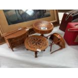 An inlaid dolls house drum table and 3 other pieces, 2 a/f