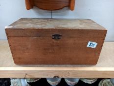 A Victorian pine box with upholstered lining (possible sewing box)