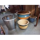 3 garden planters & a galvanised bucket