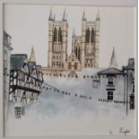 A Limited Edition Print of Lincoln Cathedral and Castle Square by artist Emma Taylor (Donated by