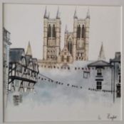 A Limited Edition Print of Lincoln Cathedral and Castle Square by artist Emma Taylor (Donated by