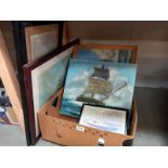 A vintage framed photo of Royal Yacht Brittania signed by the Royal Admiral plus other pictures