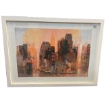 A white framed and glazed print New Yorker amd Cabs by Colin Ruffell